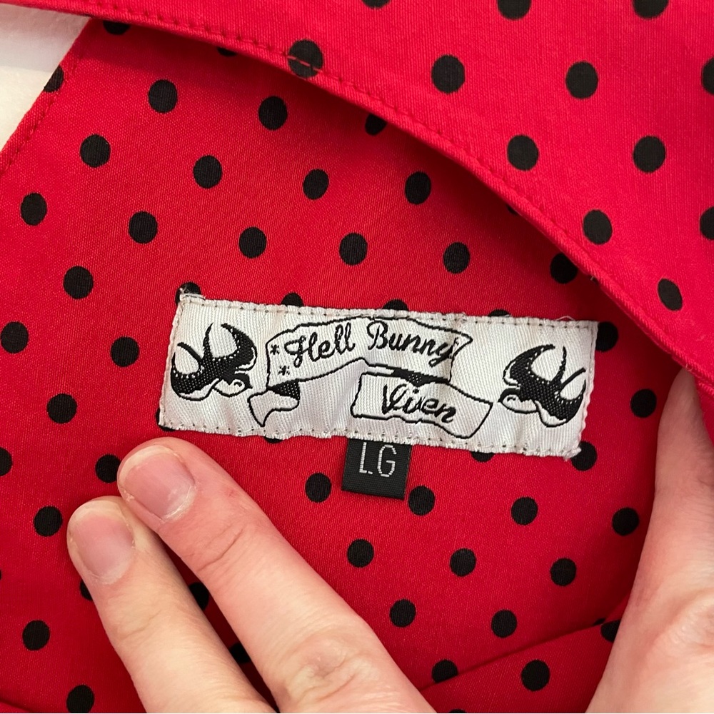 HELL BUNNY VIXEN Sandy Pencil Dress Red Polka Dot Retro Rockabilly Pinup US M 10 - Picture 6 of 16